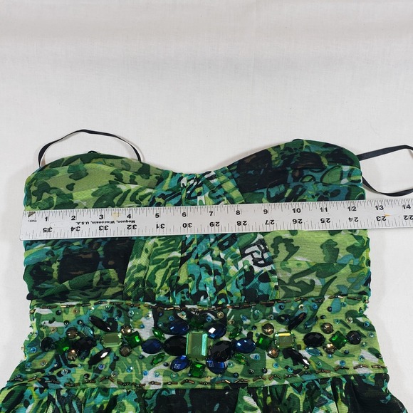 Deb Green Abstract Print Strapless Jewel Embellished Prom Gown - Picture 3 of 6